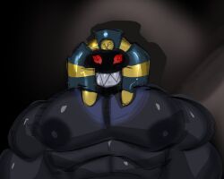 abs bara bara_body bara_tiddies bara_tits big_smile black_body cofagrigus found_footage horror huge_pecs huge_pectorals male_only muscular muscular_male nipples no_visible_genitalia non-human non-human_only pecs pectorals red_eyes smile tiburalgo