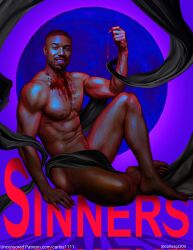 actor african african_male bloody carlos_gzz covered_crotch dark-skinned_male dark_skin elias_"stack"_moore elijah_"smoke"_moore english_text in_character looking_at_viewer male male_only melanin michael_b_jordan muscles muscular muscular_male sinners_(2025) smiling smiling_at_viewer smokestack_twins text vampire