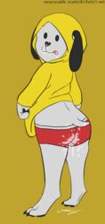 2018 anthro ass black_claws black_pawpads boxer_briefs bt21 bts canine chimmy_(bt21) claws clothing cum cum_drip cum_in_mouth cum_inside cum_on_ass cum_on_clothing cum_on_face cum_on_ground cum_on_tongue digitigrade dot_eyes dripping floppy_ears hoodie inexcusable_trash281 kpop looking_at_viewer looking_back male male_only mammal pawpads paws pink_tongue raised_tail rear_view short_tail signature simple_background solo tongue underwear