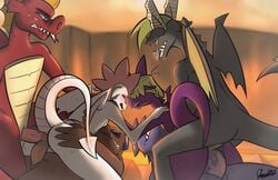 anal anal_sex anthro baff_(mlp) blush clump_(mlp) dmann892 double_anal double_penetration dragon erection fizzle_(mlp) friendship_is_magic garble_(mlp) group group_sex kissing male membranous_wings my_little_pony nude orgy penetration penis saliva saliva_string scalie sex spear_(mlp) vex_(mlp) wings yaoi