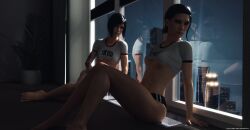 2girls 3d 3d_(artwork) asian asian_female black_hair caitlyn_connors clothed clothes clothing faith_connors faith_connors_(mirror's_edge_catalyst) feet female female_only isabel_kruger major_guardian mirror's_edge mirror's_edge_catalyst underboob