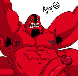 4_arms aji_arts ajiapo alien ben_10 ben_tennyson erection fourarms male male_only multi_arm multi_limb muscles navel open_mouth penis red_body red_skin solo teeth yellow_eyes