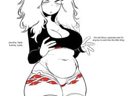 ass belly big_ass booty_shorts breasts cute dialog dialogue eyelashes eyeliner eyes fupa huge_ass huge_breasts makeup nails oc original original_character r8toa self-harm_scars self_insert sharp_nails short_shorts shorts tagme text thick_thighs thighs toa_(r8toa) tummy