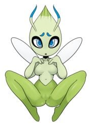 1girls 2_fingers antennae arttmadness ass belly blue_eyes breasts celebi feet female female_only full_body green_skin insect_wings legendary_pokemon looking_at_viewer navel nintendo no_nipples nude on_back open_mouth pokémon_(species) pokemon pokemon_(species) pokemon_gsc pussy shortstack sitting solo spread_legs spreading tongue uncensored video_games white_background wings