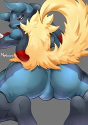 1boy anthro ass barefoot canine fur furry looking_down lucario male male_only mammal mbvgfw1108 mega_evolution mega_lucario nintendo nude pokemon pokemon_(species) pokemon_dppt pokemon_xy presenting presenting_hindquarters red_eyes solo spread_legs spreading testicles video_games