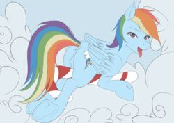 2016 anus ass bedroom_eyes blue_feathers candy candy_cane cutie_mark equine feathered_wings feathers female feral food friendship_is_magic hair half-closed_eyes looking_at_viewer mammal multicolored_hair multicolored_tail my_little_pony pegasus pussy rainbow_dash_(mlp) rainbow_hair rainbow_tail seductive solo tongue tongue_out underhoof wings wolfmask