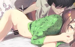 2boys anal_fingering artist_request baka_to_test_to_shoukanjuu bar_censor black_hair blush bottomless brown_hair censor_bar censored censored_penis faceless faceless_male femboy fingering gay girly highres kinoshita_hideyoshi male_focus multiple_boys nero2 penis trap yaoi