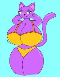 big_breasts bikini blue_background blue_eyes breasts cat_girl cat_humanoid catgirl cute digital_drawing_(artwork) eyelashes feline furry furry_breasts furry_female furry_only hips huge_breasts huge_hips huge_thighs oc purple purple_body purple_fur purple_skin shiny_body shiny_breasts shiny_skin simple simple_drawing thighs underwear yellow_bikini yellow_underwear