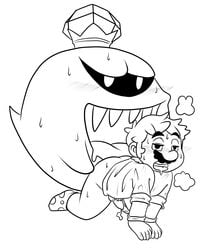 anal big_head black_and_white bondage boo_(mario) bound bound_and_rimmed clothing crown cuffs_(disambiguation) cum digital_media_(artwork) drooling ghost human king_boo legwear licking luigi's_mansion mammal mario mario_(series) monochrome nintendo non-human oral penis reverse_forced_oral rimming salad_pervert saliva sex simple_background size_difference socks spirit steam sweat tongue tongue_out toony video_games white_background