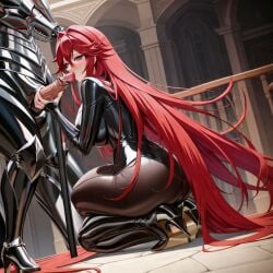 ai_generated big_ass big_breasts blowjob cheating gray_clothing heels high_school_dxd kneeling looking_at_viewer red_hair rias_gremory thick_thighs whore