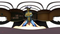 16:9 360_image 3d anthro bed capcom cowgirl_position equirectangular_panorama erection female first_person_view hi_res human human_male lagiacrus male mammal monster_hunter nude on_top penis pillow pussy sex shelf straight transfatasshat video_games