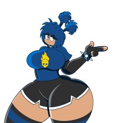 :3 big_breasts blue_hair gameboi_(artist) half-closed_eyes spiked_collar thick thick_thighs yuki_(gameboi)