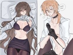 ... 1boy1girl 2_panel_comic between_legs big_breasts black_bra black_underwear bra brown_hair bsd bungo_stray_dogs bungou_stray_dogs choker chuuya_nakahara comic couple couple_(romantic) couple_focus dazai_osamu dress_shirt duo duo_focus english_text female genderbent genderswap_(mtf) hetero heterosexual imminent_sex in_between_legs long_hair male male/female nakahara_chuuya osamu_dazai pantyhose rule63 rule_63 seductive seductive_eyes seductive_look seductive_smile smiling straight suggestive suggestive_gesture suggestive_look suggestive_pose sweat taking_off_glove tempting thai_text two_panel two_panel_image unbuttoned unbuttoned_shirt undressing undressing_self