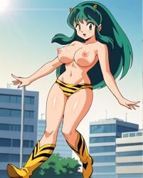 1female 1girls ai_generated big_breasts bikini_bottom breasts hi_res highres lum nipples topless urusei_yatsura very_high_resolution