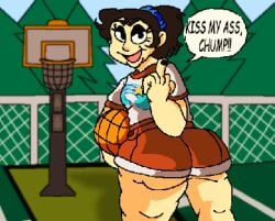 alternate_universe asian_female ass_visible basketball basketball_court basketball_shorts cassidy_(fnaf) five_nights_at_freddy's fnaf insulting_viewer pixelated