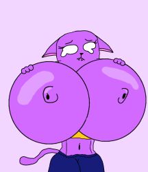 boobs_bigger_than_head boobs_out breast_expansion breast_hold breasts breasts_bigger_than_head breasts_out cat_girl cat_humanoid catgirl digital_drawing_(artwork) eyelashes feline furry furry_breasts furry_female furry_only holding_breast holding_breasts huge_boobs huge_breasts oc purple_fur purple_skin ripped ripped_clothing ripped_clothing ripped_shirt sad scared scared_expression scared_face shiny_body shiny_breasts shiny_skin shirt_rip simple_artstyle simple_drawing whimpering yellow_shirt