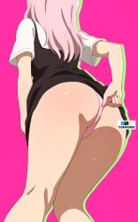 1girls ass ass_focus big_ass booty female female_focus female_only fujiwara_chika kaguya-sama_wa_kokurasetai_~tensai-tachi_no_renai_zunousen~ long_hair panties panty_pull pink_hair school_uniform solo solo_female solo_focus sweat tsuranukko