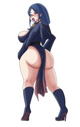 big_ass big_breast big_breasts big_breasts big_butt blue_hair boots cleavage clothed clothing glasses huge_ass huge_butt inkrait lips little_witch_academia loincloth long_hair long_sleeves milf open_mouth red_eyes thick_ass thick_thighs ursula_callistis