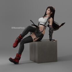 1girls 3drendernoob abs blender_(software) blender_cycles earrings final_fantasy final_fantasy_vii_remake fingerless_gloves long_hair materia midriff solo_female thigh_highs tifa_lockhart upskirt