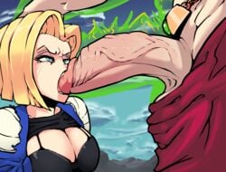 alternate_version_available android_18 angry big_penis black_bra blonde_hair blue_eyes bob_cut boxman bra breasts broly broly_(dragon_ball_z)_1993 cleavage club_shaped_penis defeated dragon_ball dragon_ball_z dubious_consent fellatio female glans_biting hand_on_another's_head hand_on_head head_grab highres huge_cock jacket just_the_tip large_breasts legendary_super_saiyan light-skinned_male light_skin looking_at_another maledom oral penis penis_biting penis_out raglan_sleeves rape resisting retracted_foreskin shirt_lift shirt_up short_hair solo_focus standing straight straight_sex thick_penis uncensored upper_body vein veiny_penis