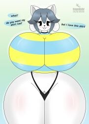 2024 anthro bimbo_body dropedartist furry furry_female furry_only open_mouth self_upload shirt smile smiling temmie temmie_(undertale) text text_bubble thick thick_ass thick_penis thick_thighs thong undertale