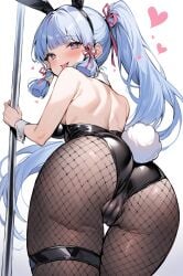 ai_generated bunny_ears bunny_tail bunnysuit genshin_impact heart heart-shaped_pupils kamisato_ayaka ministro pillar pussy_peek