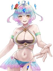 1girls :d alternate_costume ass_visible_through_thighs bikini black_bikini black_swimsuit breasts cleavage female female_only fire_emblem fire_emblem_heroes highres large_breasts looking_at_viewer multicolored_hair nintendo official_alternate_costume open_mouth outstretched_arm reaching reaching_out reaching_towards_viewer see-through seidr_(fire_emblem) seidr_(summer)_(fire_emblem) smile solo swimsuit white_bikini white_swimsuit yellow_eyes zqzbq