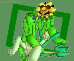 1boy 2girls amateur_artist bad_anatomy canelitabunny green_shadow_(pvz) nintendo pillow_shading plants_vs_zombies plants_vs_zombies:_heroes pokémon_(species) pokemon pokemon_(species) snivy solar_flare_(pvz) trio