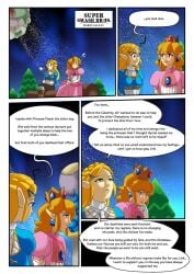 blonde_hair breath_of_the_wild comic coming_out crown dialogue dress femboy fieryjinx link link_(breath_of_the_wild) opera_gloves pink_lipstick princess_peach_(cosplay) princess_zelda speech_bubble super_smash_bros. the_legend_of_zelda wholesome zelda_(breath_of_the_wild)