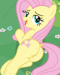 2015 ass equine female feral fluttershy_(mlp) friendship_is_magic hi_res horse looking_at_viewer lying mammal my_little_pony nude on_side pony pussy rear_view shutterflyeqd solo