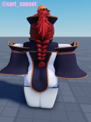 1girls 3d ass back_view baseplate big_ass clothing ghost_girl red_hair roblox robloxian sari_sunset standing tagme twitter_username