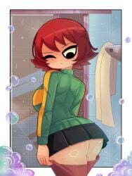 big_ass big_breasts fully_clothed kim_pine one_eye_closed sautencrer scott_pilgrim scott_pilgrim_takes_off shower upskirt