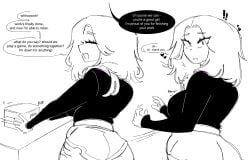 appraisal arousal ass belly big_ass booty_shorts breasts compliment cute dialog dialogue eyelashes eyeliner eyes fupa heartbeat huge_ass huge_breasts makeup oc original original_character praise r8toa self_insert short_shorts shorts tagme text thick_thighs thighs