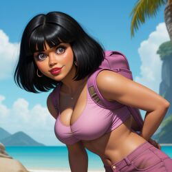 1girls ai_generated big_belly big_breasts black_hair busty dora_marquez dora_the_explorer female_only forest large_boobs large_breasts large_tits latina latina_milf medium_hair milf milfs piz45 realistic solo_female