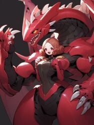 1girl ai_generated armor brown_hair claws female forehead haru_okumura mecha monster_girl open_mouth persona persona_5 red_eyes sharp_teeth shin_megami_tensei short_brown_hair solo sumezawa tagme yellow_eyes