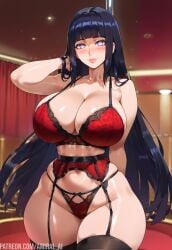 1girls ai_generated amiral_ai black_hair bra breasts female hime_cut hips hyuuga_hinata large_breasts light-skinned_female light_skin long_hair naruto naruto_(series) naughty_face panties stockings thick_thighs thighs wide_hips