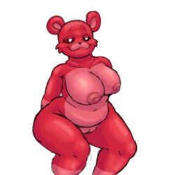 bear big_breasts bobby_bearhug chubby chubby_female critters_(poppy_playtime) furry_only mrlittlesheep no_humans poppy_playtime poppy_playtime_(chapter_3) pussy red_body red_fur red_skin simple_background simple_shading smiling_critters white_background