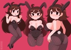 1girls ass big_ass big_breasts black_bunnysuit black_eyes bluefrok blush breasts brown_hair bunny_ears bunny_tail bunnysuit choker cleavage fake_animal_ears fake_tail female female_only fishnet fishnet_legwear fishnets footwear friday_night_funkin full_body girlfriend_(friday_night_funkin) hair heels high_heels huge_breasts legs long_hair multiple_views neckwear smile solo solo_female tail thighs