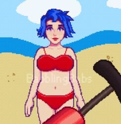 animated babblingbabs beach belly_expansion belly_pop bikini blush colored emily_(stardew_valley) female inflation popping pump stardew_valley tummy