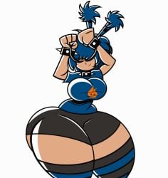 animated arms_up big_breasts blue_hair closed_eyes gameboi_(artist) shaking_butt shaking_hips spiked_collar thick thick_thighs yuki_(gameboi)