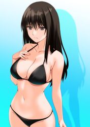 big_breasts bikini black_bikini black_bikini_bottom black_bikini_top black_eyes collarbone dark_hair engo female female_focus female_only hand_on_own_breast hand_on_own_chest large_breasts long_hair looking_at_viewer misora_naomi_char navel simple_background solo solo_female swimsuit tagme_(artist) white_body