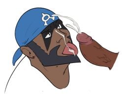 apollosstar archie_(pokemon) balls bara beard boner cum cum_on_face disembodied_penis erection facial facial_hair gay headkerchief male male_only muscles muscular nintendo orgasm penis pokemon team_aqua tongue_out