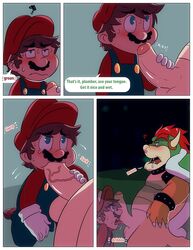 2boys animate_inanimate blush bowser coercion comic duo english_text fellatio gay gay_blowjob handjob human koopa koopa_clown_car male male_only mammal mario mario_(series) multiple_boys nintendo oral oral_sex overweight penis salad_pervert scalie sex size_difference super_mario_64 super_mario_bros. sweat text veiny_penis video_games yaoi