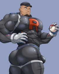 1boy abs ass ass_focus bara big_ass big_muscles big_nipples big_pecs boobs_and_butt_pose bulge cliff_(pokemon) daddy dilf erect_nipples erection facial_markings gay hat huge_muscles huge_pecs human hunk maldu male male_only muscular muscular_human muscular_male pecs pokemon solo sweat team_rocket