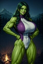 1girls ai_generated big_breasts bimbo breasts_bigger_than_head bythebrokenone female female_only jennifer_walters marvel marvel_comics muscular_female she-hulk solo solo_female