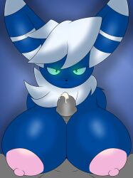 anthro anthro_only big_breasts breasts_bigger_than_head crossgender cum female female/male furry furry_only generation_6_pokemon huge_breasts meowstic nintendo nipples paizuri penis pokemon pokemon_(species) punch_pubby rule_63