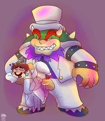 2boys anal anal_sex blush bowser bridal_gown bridal_veil bride_and_groom canon_crossdressing crossdressing gay groom human koopa male male_bride mammal mario mario_(series) nintendo princess_peach_(cosplay) salad_pervert scalie simple_background size_difference slightly_chubby super_mario_odyssey sweat thighhighs video_games wedding_bowser wedding_dress wedding_veil yaoi