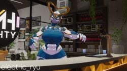 electric_ryu female gym_uniform hildryn_(warframe) muscular_female vrchat vrchat_avatar warframe