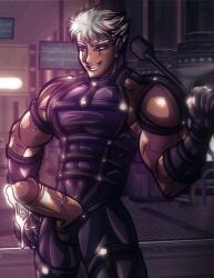 bara barazoku big_penis bondage bondage_gear bondage_outfit cum_dripping dark-skinned_male dark_skin gay king_of_fighters krizalid male male_only muscular_male quickmanfucker riding_crop snk white_hair