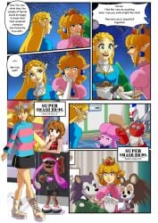 able_sisters blonde_hair breath_of_the_wild coming_out crown cut_man dress fieryjinx inkling inkling_girl link link_(breath_of_the_wild) nintendo pink_lipstick princess_peach princess_zelda splatoon the_legend_of_zelda wholesome zelda_(breath_of_the_wild)